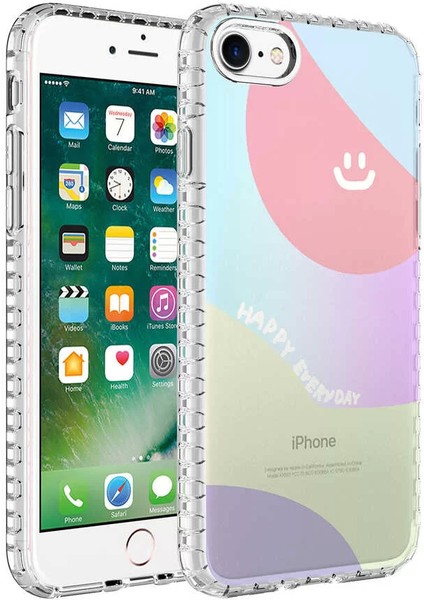 Apple iPhone Se 2020 Kılıf Airbag Kenarlı Renkli Desenli Silikon Elegans Kapak No7 Telefon Kılıfı