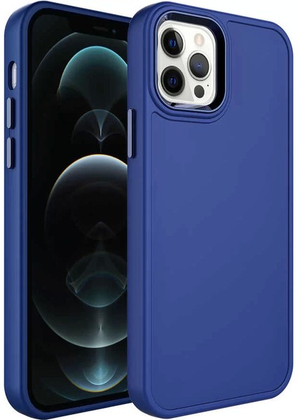 Apple iPhone 14 Pro Max Kılıf Metal Çerçeve ve Buton Tasarımlı Sert Botox Kapak Lacivert Telefon Kılıfı