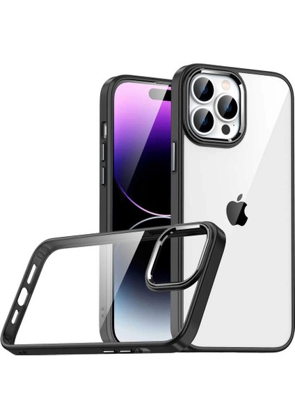 Apple iPhone 14 Pro Max Kılıf Flora Eloktroplatin Butonlu Özel Koruyucu Arka Kapak Siyah Telefon Kılıfı