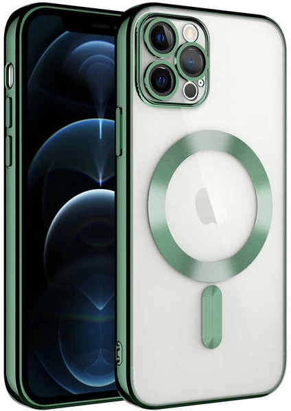 Apple iPhone 11 Pro Max Kılıf Kamera Korumalı Magsafe Wireless Şarj Özellikli Demre Kapak Koyu Yeşil Telefon Kılıfı