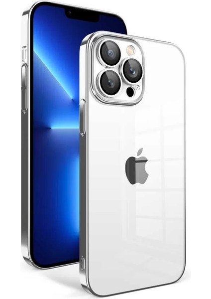 Apple iPhone 12 Pro Kılıf Kamera Korumalı Renkli Çerçeveli Garaj Kapak Gümüş Telefon Kılıfı