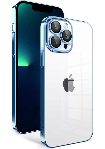 Apple iPhone 13 Pro Max Kılıf Kamera Korumalı Renkli Çerçeveli Garaj Kapak Mavi Açık Telefon Kılıfı