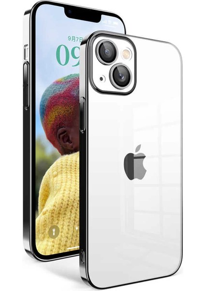 Apple iPhone 14 Kılıf Kamera Korumalı Renkli Çerçeveli Garaj Kapak Siyah Telefon Kılıfı