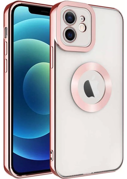 Apple iPhone 11 Kılıf Kamera Korumalı Logo Gösteren Omega Kapak Rose Gold Telefon Kılıfı