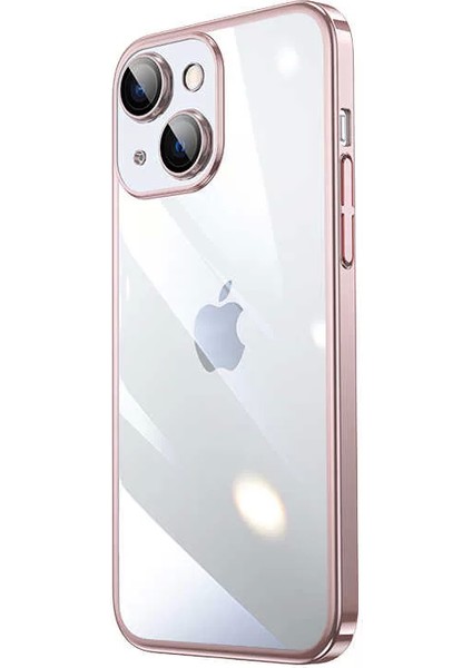 Apple iPhone 13 Kılıf Sert Pc Renkli Çerçeveli Riksos Silikon Kapak Rose Gold Telefon Kılıfı
