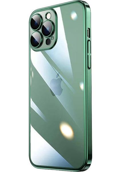Apple iPhone 13 Pro Max Kılıf Sert Pc Renkli Çerçeveli Riksos Silikon Kapak Yeşil Telefon Kılıfı