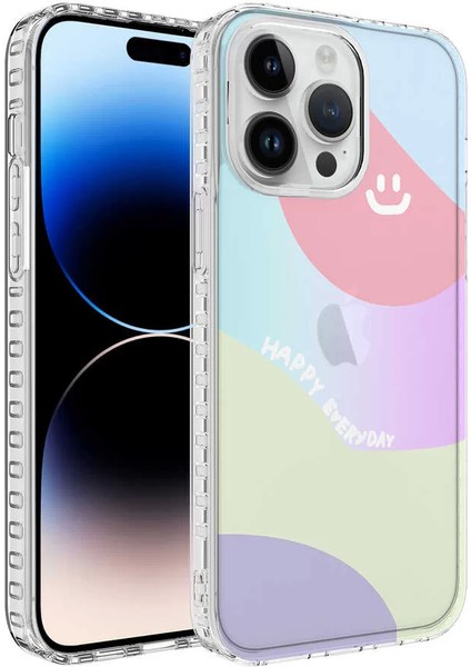 Apple iPhone 13 Pro Max Kılıf Airbag Kenarlı Renkli Desenli Silikon Elegans Kapak No7 Telefon Kılıfı