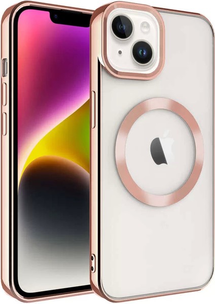 Apple iPhone 14 Kılıf Magsafe Wireless Şarj Özellikli Setro Silikon Rose Gold Telefon Kılıfı