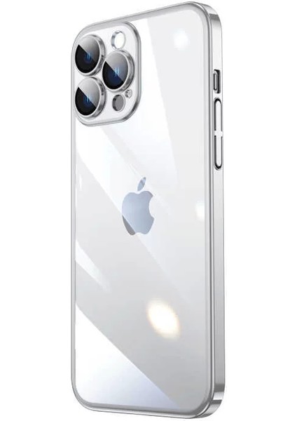 Apple iPhone 14 Pro Max Kılıf Sert Pc Renkli Çerçeveli Riksos Silikon Kapak Gümüş Telefon Kılıfı