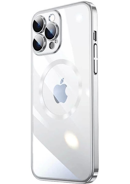 Apple iPhone 13 Pro Max Kılıf Wireless Şarj Özellikli Sert Pc Riksos Magsafe Silikon Kapak Gümüş Telefon Kılıfı