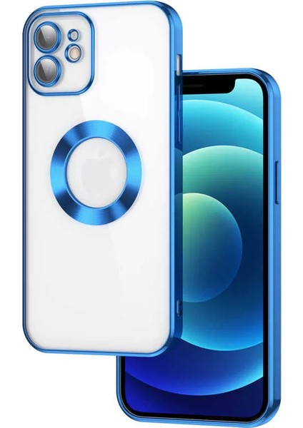 Apple iPhone 11 Kılıf Kamera Korumalı Logo Gösteren Omega Kapak Mavi Telefon Kılıfı