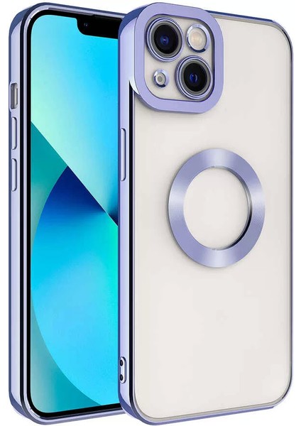 Apple iPhone 14 Kılıf Kamera Korumalı Logo Gösteren Omega Kapak Lila Telefon Kılıfı