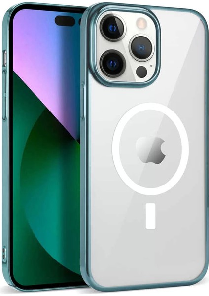 Apple iPhone 13 Pro Max Kılıf Wireless Şarj Özellikli Pixel Magsafe Kapak Sierra Mavi Telefon Kılıfı