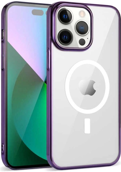 Apple iPhone 14 Pro Max Kılıf Wireless Şarj Özellikli Pixel Magsafe Kapak Derin Mor Telefon Kılıfı