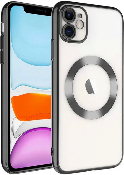 Apple iPhone 11 Kılıf Wireless Şarj Özellikli Sert Pc Riksos Magsafe Silikon Kapak Siyah Telefon Kılıfı