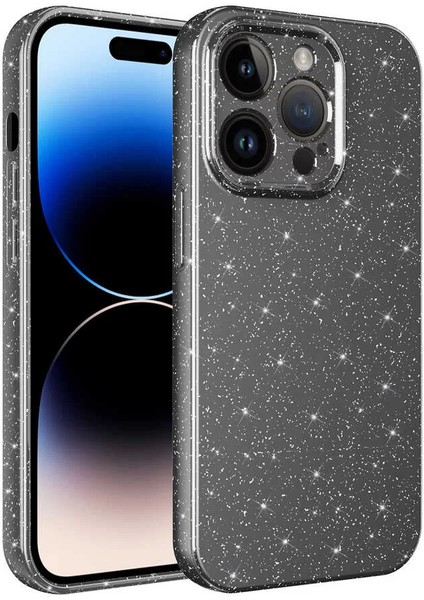 Apple iPhone 14 Pro Max Kılıf Kamera Korumalı Simli Lüks Koton Kapak Gri Telefon Kılıfı