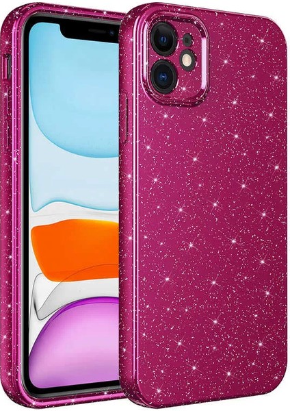 Apple iPhone 12 Kılıf Kamera Korumalı Simli Lüks Koton Kapak Mor Telefon Kılıfı