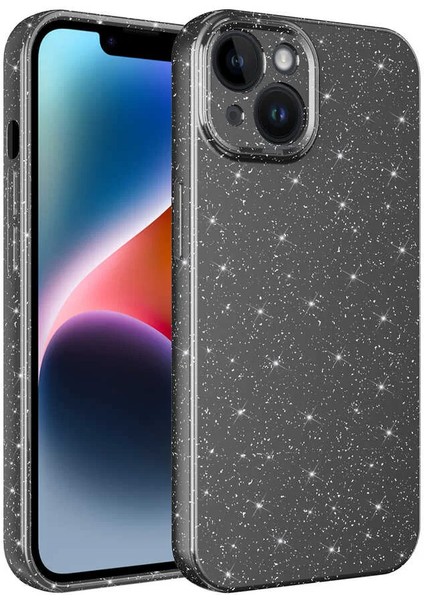 Apple iPhone 13 Kılıf Kamera Korumalı Simli Lüks Koton Kapak Gri Telefon Kılıfı