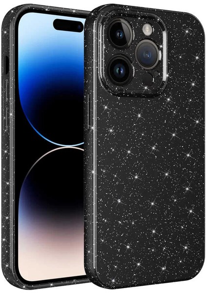 Apple iPhone 14 Pro Kılıf Kamera Korumalı Simli Lüks Koton Kapak Siyah Telefon Kılıfı