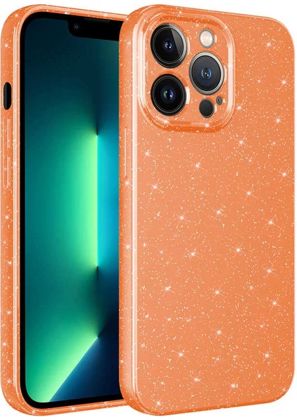 Apple iPhone 12 Pro Kılıf Kamera Korumalı Simli Lüks Koton Kapak Turuncu Telefon Kılıfı