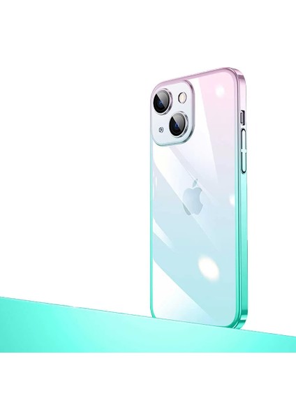 Apple iPhone 13 Kılıf Parlak Renk Geçişli Kamera Korumalı Senkron Kapak Pembe-Mavi Telefon Kılıfı
