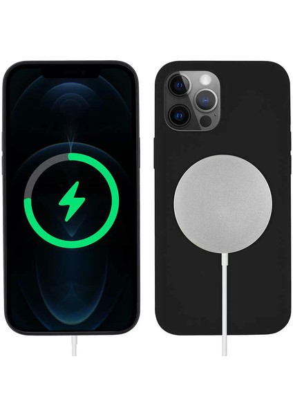 Apple iPhone 13 Pro Max Kılıf Silksafe Kablosuz Şarj Destekli Magsafe Kapak Siyah Telefon Kılıfı