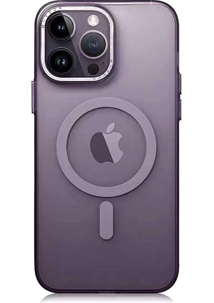 Apple iPhone 14 Pro Max Kılıf Magsafe Şarj Özellikli Buzlu Sert Pc Tuval Kapak Derin Mor Telefon Kılıfı