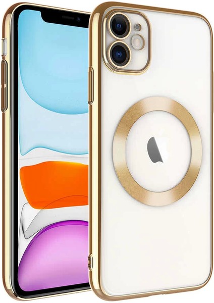 Apple iPhone 11 Kılıf Wireless Şarj Özellikli Sert Pc Riksos Magsafe Silikon Kapak Gold Telefon Kılıfı