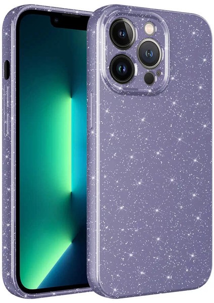 Apple iPhone 13 Pro Max Kılıf Kamera Korumalı Simli Lüks Koton Kapak Mor Telefon Kılıfı