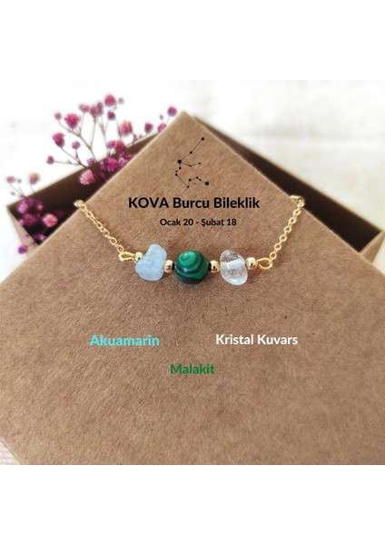 Kova Burcu Ayarlanabilir Doğal Taş Gold Bileklik