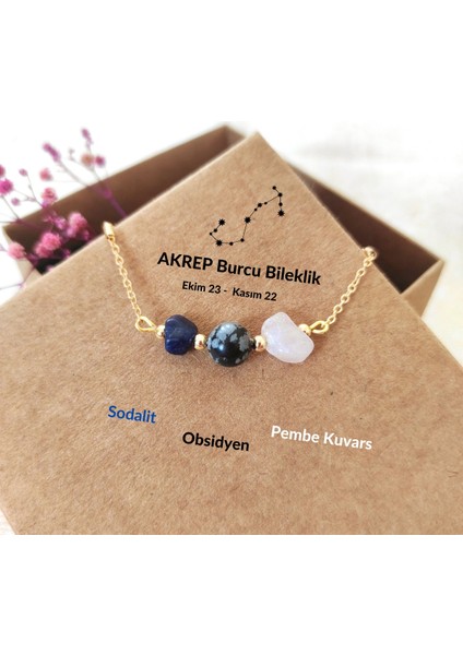 Akrep Burcu Ayarlanabilir Doğal Taş Gold Bileklik