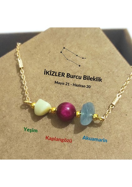 İkizler Burcu Ayarlanabilir Doğaltaş Gold Bileklik