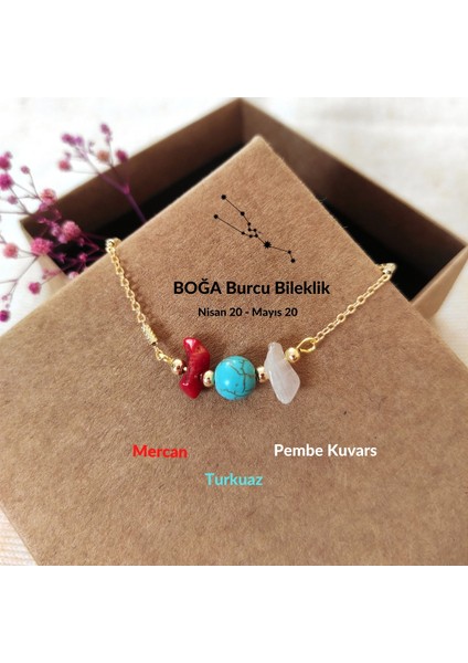 Boğa Burcu Ayarlanabilir Doğal Taş Gold Bileklik