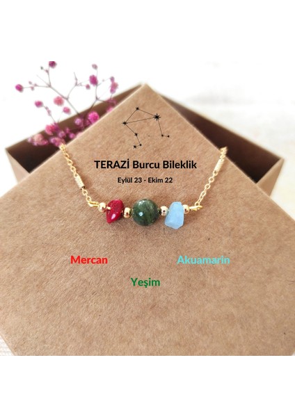 Terazi Burcu Ayarlanabilir Doğal Taş Gold Bileklik