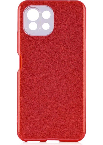 Xiaomi Mi 11 Lite Kılıf Shining Parlak Simli Silikon Kapak Kırmızı Telefon Kılıfı