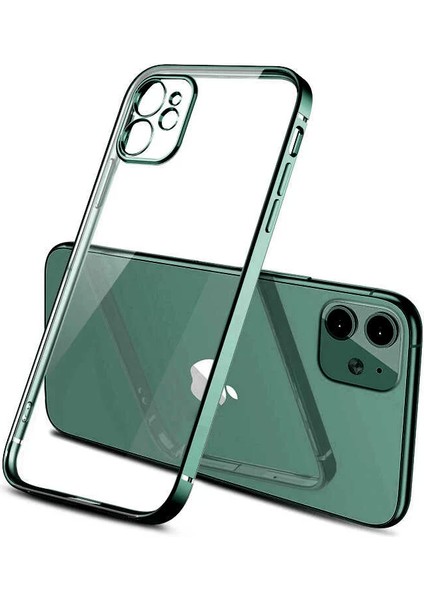 Apple iPhone 11 Kılıf Gbox Silikon Kapak Ince Mat Arka Yüzey Elektroplatin Yeşil Telefon Kılıfı