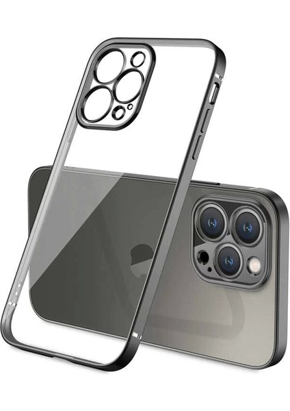 Apple iPhone 13 Pro Kılıf Gbox Silikon Kapak Ince Mat Arka Yüzey Elektroplatin Siyah Telefon Kılıfı