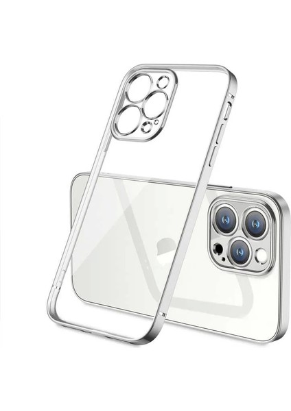 Apple iPhone 13 Pro Kılıf Gbox Silikon Kapak Ince Mat Arka Yüzey Elektroplatin Gümüş Telefon Kılıfı