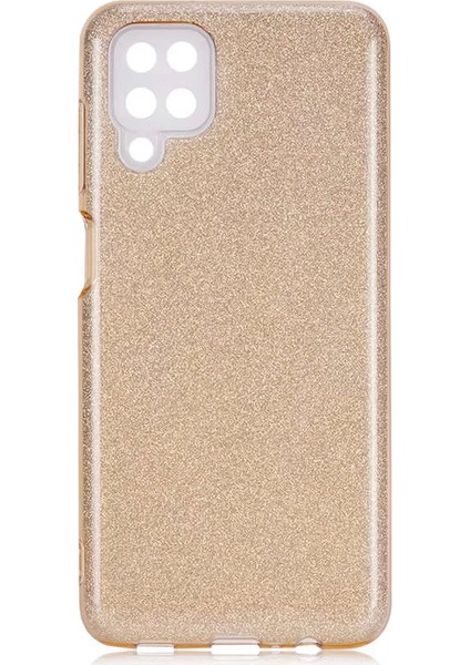 Samsung Galaxy A12 Kılıf Shining Parlak Simli Silikon Kapak Gold Telefon Kılıfı