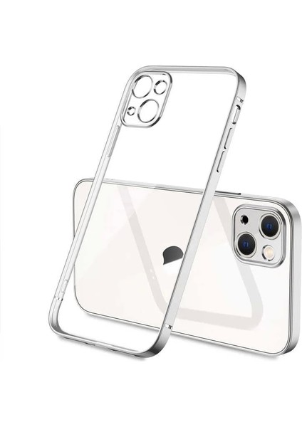 Apple iPhone 13 Kılıf Gbox Silikon Kapak Ince Mat Arka Yüzey Elektroplatin Gümüş Telefon Kılıfı