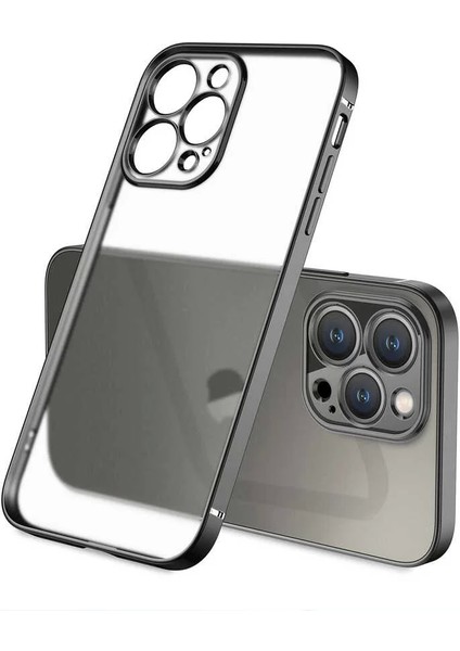 Apple iPhone 13 Pro Kılıf Mat Gbox Silikon Kapak Ince Mat Arka Yüzey Elektroplatin Siyah Telefon Kılıfı