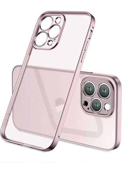 Apple iPhone 13 Pro Kılıf Mat Gbox Silikon Kapak Ince Mat Arka Yüzey Elektroplatin Rose Gold Telefon Kılıfı