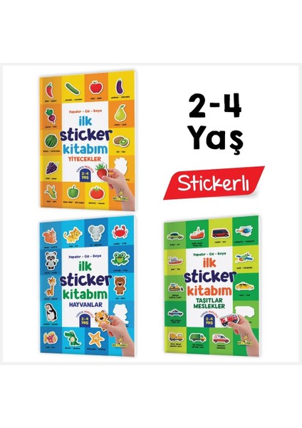 2-4 Yaş Ilk Sticker Kitabım Yapıştır-Çiz-Boya (Taşıtlar Hayvanlar Yiyecekler)
