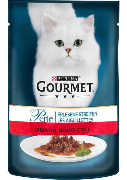 Gourmet Perle Izgara Sığır Etli Yaş Kedi Maması 85 gr x 6 Adet Konserve Pouch