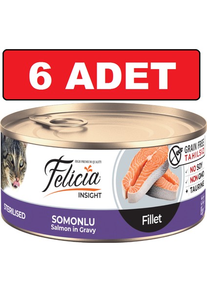 Tahılsız Fileto Somonlu Kısır Kedi Konserve 6 Adet 85 gr Sterilised Kedi Yaş Mama Fileto