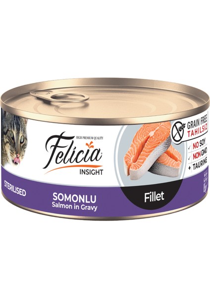 Tahılsız Fileto Somonlu Kısır Kedi Konserve 6 Adet 85 gr Sterilised Kedi Yaş Mama Fileto