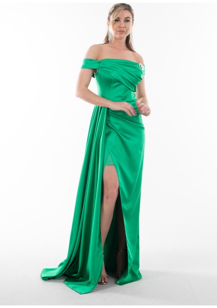 Benetton Drape Detaylı Beden Parçalı Yırtmaçlı Saten Abiye Elbise 1302007.43510
