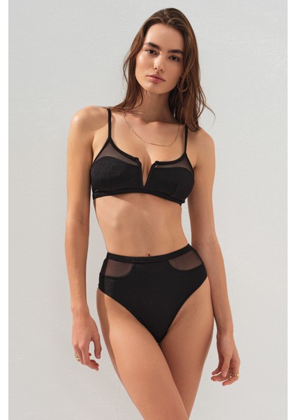 Polina Askılı V Tülle Bikini Siyah 231244