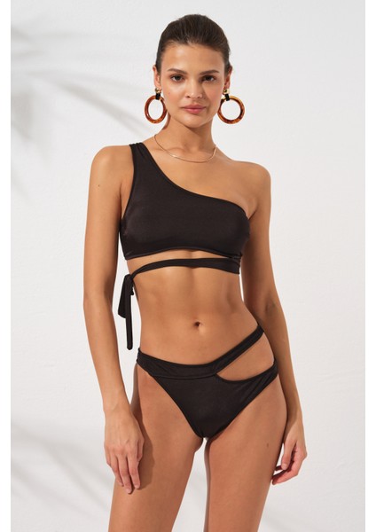 Iconic Tek Omuz Bağlamalı Bikini Takım Siyah 231227