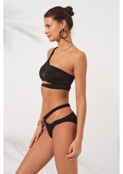 Iconic Tek Omuz Bağlamalı Bikini Takım Siyah 231227